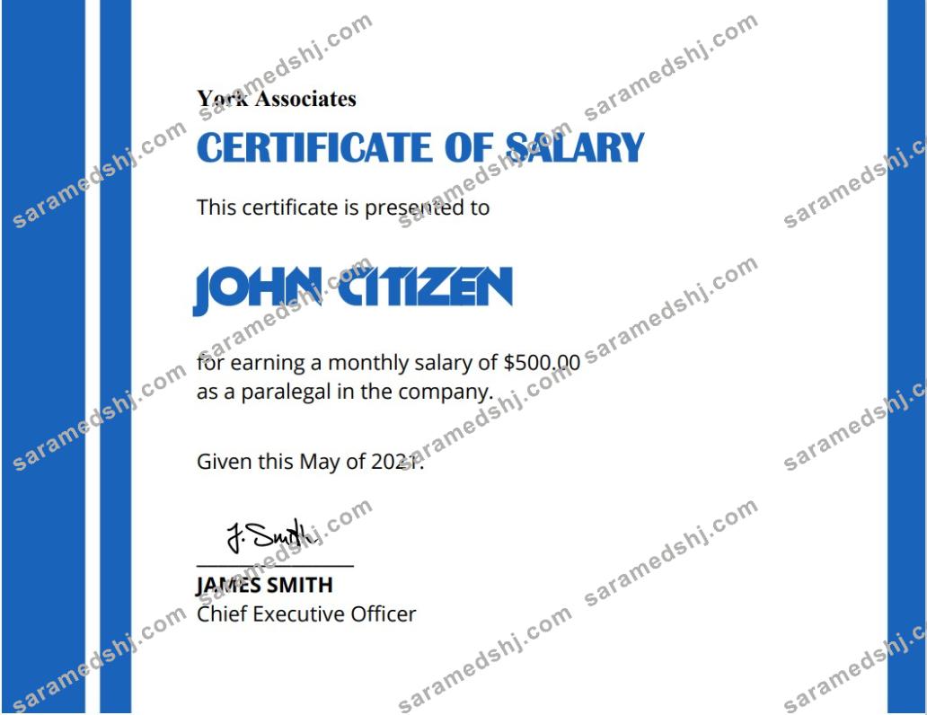 USA Salary certificate